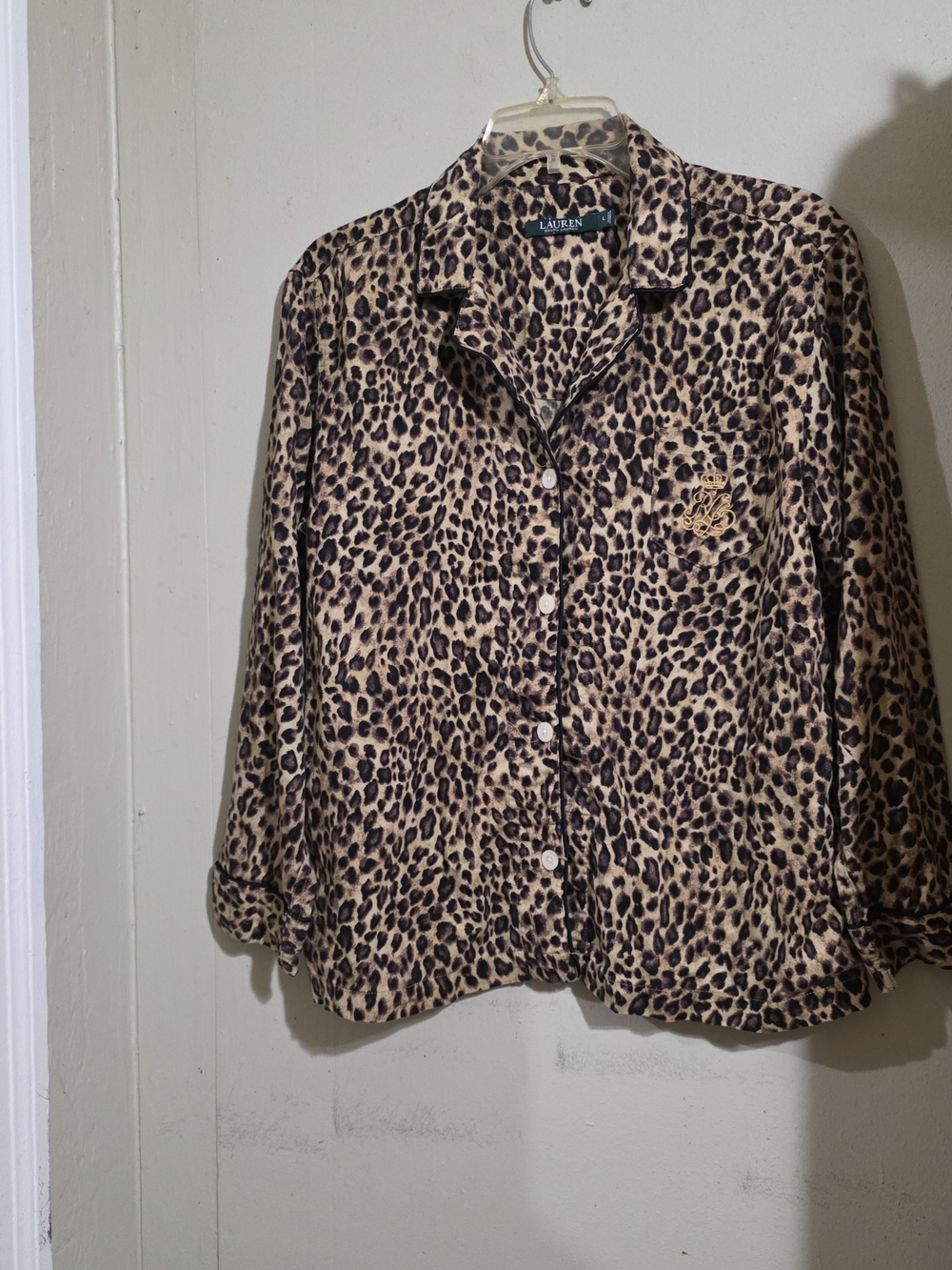 Lauren Ralph Lauren Leopard Print Cptron Pajama Top Size L